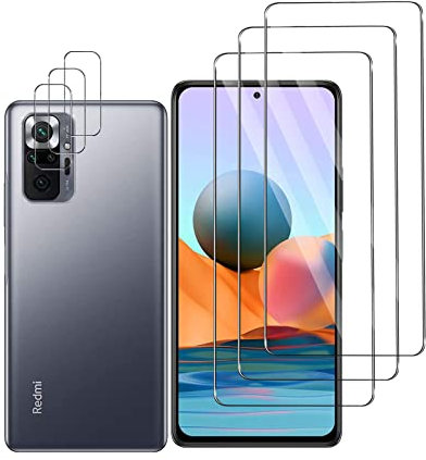 (3+3 Piezas) Protector de Pantalla Compatible con Xiaomi Redmi Note 10 Pro (3 Piezas) +Protector de Lente de Cámara (3 Piezas), Sensible al Tacto, Dureza 9H, Cristal Templado para