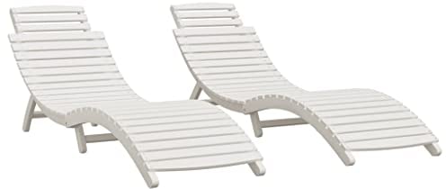 vidaXL Sonnenliege 2 STK., Gartenliege Klappbar, Relaxliege für Terrasse Garten Pool, Gartenmöbel Strandliege Liege, Weiß Massivholz Akazie