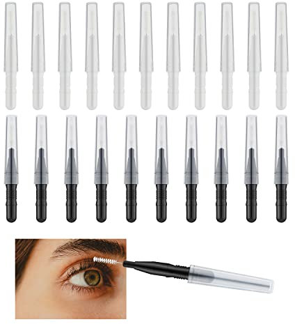 20pcs Micro Eyebrow Brush with Cap, Micro Brow Lamination Brush Multifunctional Micro False Lashes Mascara Brush Comb Spoolies for Eyelash Lifting Extending Eye Brow Cleaning