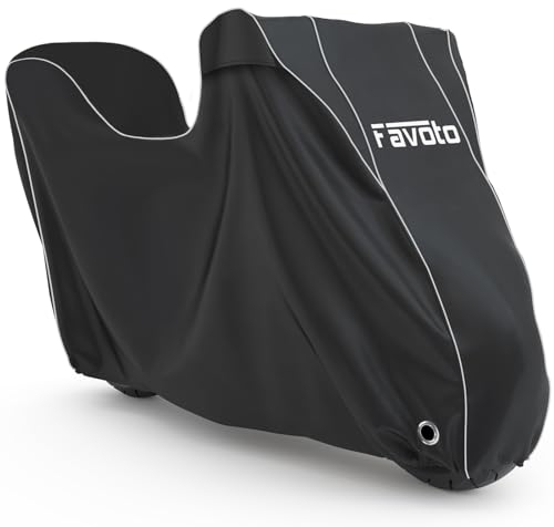 Favoto Funda para Moto Impermeable, Cubierta de Moto 300D Oxford Protectora a Prueba de Sol Lluvia Polvo Viento Nieve para Motocicletas y Scooters Eléctricos con Caja Trasera, 245x105x130cm