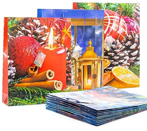 KOVA 24x Geschenktüte Gr. XL ERWACHSENE für Weihnachten, Weihnachtsmotiv, Geschenktasche, Nikolaus, versch. Größen & Motive, Weihnachtsgeschenktüte, Große & kleine Weihnachtstüten mit Henkel