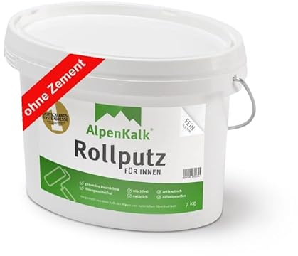 AlpenKalk® Rollputz Rau | 1,0mm Körnung | Hohe Deckkraft, Premium Qualität & verarbeitungsfertig | Roll- und Streichputz für Innen | 7 kg für ca. 12 m²
