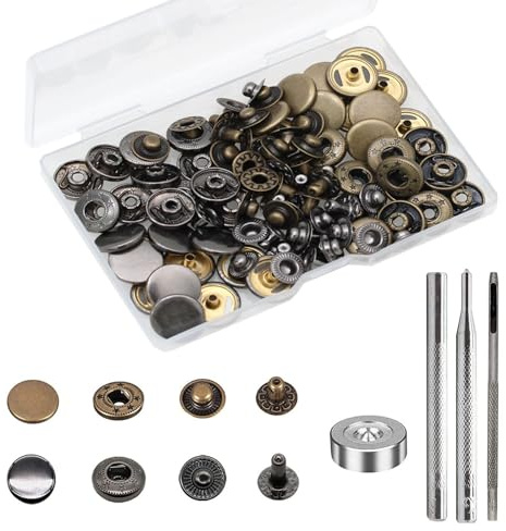 BetterJonny 24 Sets Heavy Duty Leather Snap Fasteners Kit, 15mm Metal Snap Buttons Press Studs Leather Rivets Snaps with 4 Setter Tools for Clothes Bracelet Jackets Jeans, 2 Color