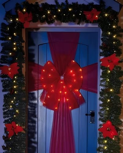 ReTaaj Large Christmas Front Door Bow Full Wrap White LED Light Wedding Traditional Party Gifts Xmas Gifts Home Outdoor Decorations