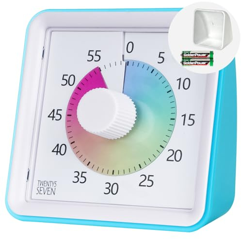 Minuteur visuel avec étui de Protection, Compte à rebours de 60 Minutes pour Enfants, autisme, TDAH, Salle de Classe, Horloge Compte à rebours pour la Gestion du Temps de réunion, Bleu Ciel