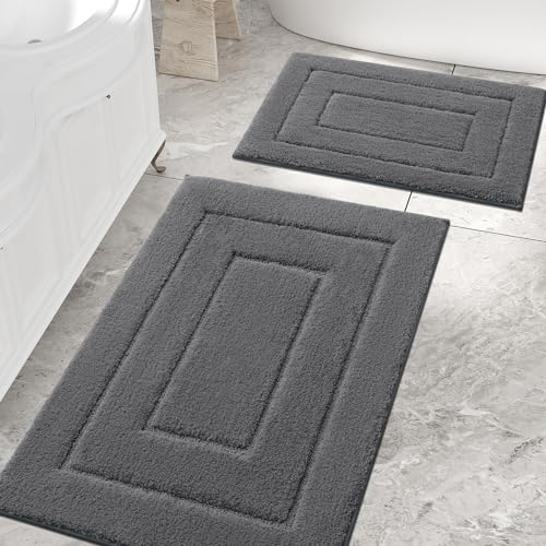 Homaxy Mikrofaser Badezimmerteppich Set 2 teilig rutschfest Waschbar Badematte Set Weiche Badteppich Set Wasserabsorbierend Badvorleger für Badezimmer - 40x60 cm+60x90 cm,Dunkelgrau