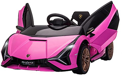 HOMCOM Macchina Elettrica per Bambini 3-5 Anni 12V Lamborghini SIAN, 3-5km/h Auto Elettrica per Bambini con 2 Motori, Fari e Musica, Telecomando, Cintura e Clacson, Rosa