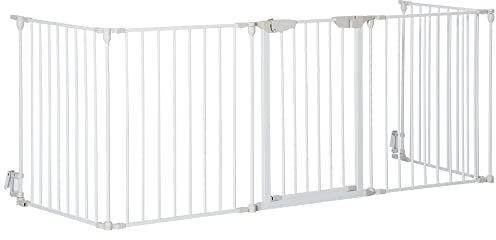 PawHut Barrera para Perros Plegable 300x74,5 cm Valla para Mascotas de 5 Paneles con Cierre Automático Barrera de Seguridad para Escalera Pasillo Blanco