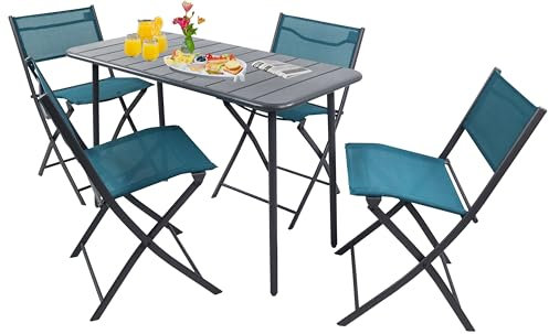VCM 5-TLG Gartenmöbel Set | Sitzgruppe Essgruppe | 1xTisch, 4X Stühle | Tisch Maße ca. H. 72 x B. 110 x T. 55 cm | Klappbar | Garten Set - Sumila Türkis
