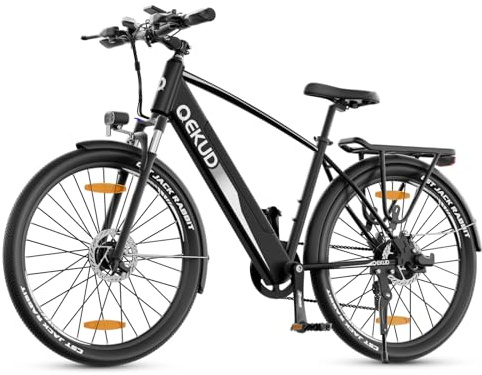 Qekud E Bike Damen/Herren, 26 Zoll/27.5 Zoll Elektrofahrrad, 90-100 km Reichweite, 250 Watt Leistung, mit 36V 13Ah Li-Ion Akku mit Korb, 7-Gang Schaltung und Display
