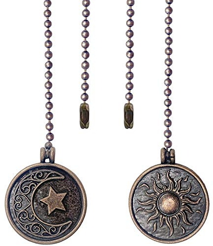 Torribala 2 Teiliges Decken Ventilator Zug Ketten Set Sonnen- und Mond Muster Zug Ketten VerläNgerung Kupfer Perlen Ventilator Zug Kette mit Ornament