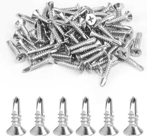 140 Pcs Vis Autoforeuse Metal M4,8 x 16 mm - Autotaraudeuses à Tete Fraisee, à Tôle Autoperceuses, à Tête Plate Métal, Autoforante à Tête Cruciforme, Autopercante en Acier Inox