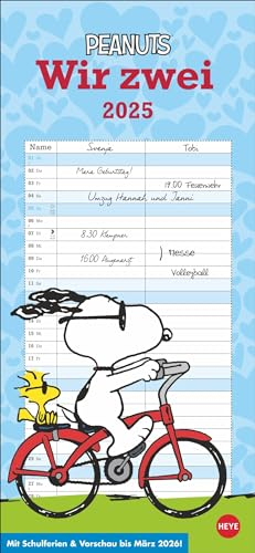 Peanuts Planer für zwei - Kalender 2025 - Heye-Verlag - Paarplaner mit 2 Spalten - 16 cm x 34,7 cm