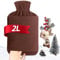 MUPAS Hot Water Bottle with Fleece Cover - 2L Large Leakproof Hot Water Bag - Soft Hot Water Bottle with Hand Pocket and Natural Rubber -for Hands, Feet, Shoulders, Neck, Abdomen, Legs (Brown)