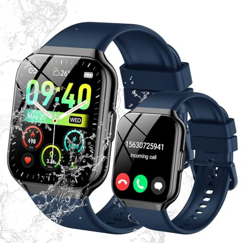 Smart Watch for Men Women (Answer/Make Call), 1.96 Smart Watches, IP68 Waterproof Fitness Tracker, 112+ Sport Modes, Pedometer, Heart Rate and Sleep Monitor, Smartwatch for Android iOS, Dark Blue