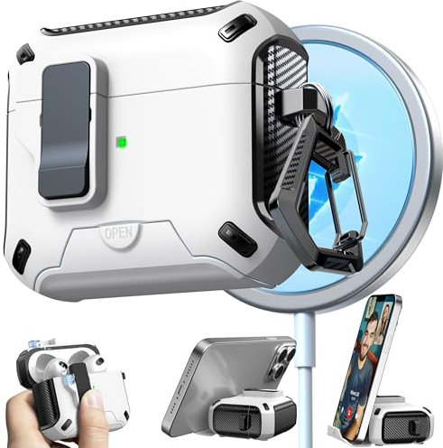 RFUNGUANGO Kompatibel mit AirPods 3-Hülle, MagSafe-Aufladung, automatisches Aufklappen mit Sicherheitsverriegelungsclip Kompatibel mit AirPods 3. Ladehülle,Black-Switch Weißes Gehäuse