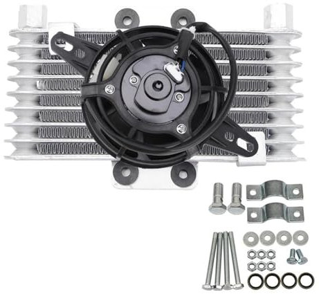 Refroidisseur d'huile de ventilateur de moto Refroidisseur d'huile de moteur en aluminium + radiateur de refroidissement de ventilateur 125 ml Universel Compatible avec Dirt Bike ATV(Fan Oil Cooler Pa