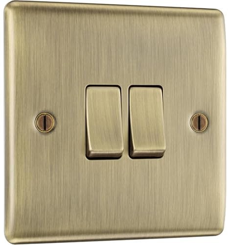AMK® BG 2 Gang Switch Antique Brass Look Elegant Design Double Light Switch Exposed Screws Moisture Protective Gasket Included
