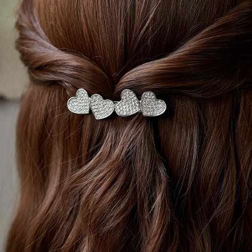 Wendalern Strass Herz Haarspange Kristall Cluster Haarnadel Spange Silber Geformt Rutschfeste Metall Geometrische Haarspangen Hochzeit Kopfstück Haarstyling Zubehör Für Frauen
