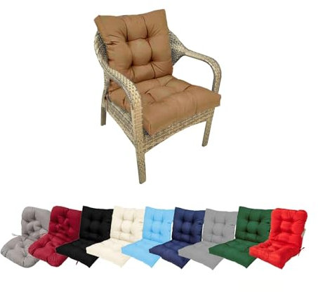 Waterproof Deep Seat Patio Chair Cushion Tufted Thick Garden Wicker Chair Cushion Replacement with High Rebound for High Back Rocking Chair Dining Room and Kitchen Seat Pads with 4 String Ti