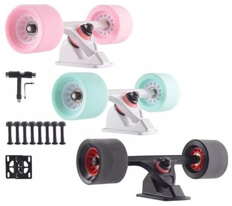 ANWEALTH Longboard Achsen Set 70 mm Skateboard Räder und Lager Set Longboard Räder weiche Cruiser Street Räder 80A mit ABEC 11 Lagern und Abstandshaltern Skateboard Riser Pads