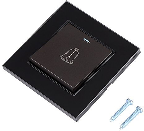 Yallmie 8.6 * 8.6cm Interruptor de Timbre, 15A 220~250v Pulsador de Timbre Exterior con Tornillos, Resistente al Agua Panel de Vidrio Botón de Timbre Exterio para Hogar, Hotel y Otros Lugares (Negro)