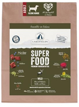Lakefields SUPERFOOD | Premium Hundefutter trocken | 61% Wild | 4 x 1kg | Getreidefreies Trockenfutter für kleine Hunde | Mit Distelöl, Heidelbeeren & Roter Beete | Von Tierärzten entwickelt
