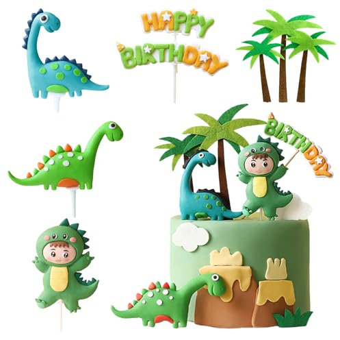 SJUNJIE Dino Tortendeko Dinosaurier Junge Kuchendekoration 8 Stück Dinosaurier Tortendeko Taufe Junge Geeignet für Geburtstagsparty Zubehör DIY-Kuchendekoration