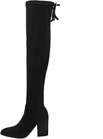 Stivali da donna con tacco elegante – Stivali sopra il ginocchio con tacco a blocco, stivali alti elasticizzati, sexy, al ginocchio, lunghi stivali in pelle scamosciata, calze autoreggenti, Nero , 40