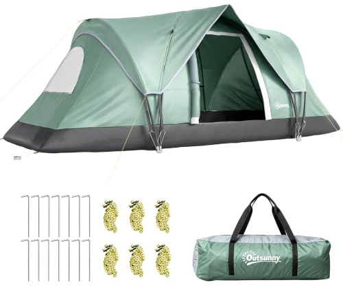 Outsunny Tenda da Campeggio 6 Posti Protezione UV 4.55x2.2x1.8 m Verde