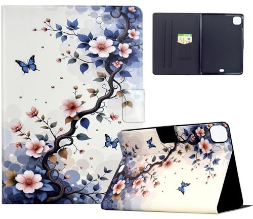 XFDSFDL® Étui pour Apple iPad Pro 11 1st/2nd/3rd/4th Gen 2018-2022 (11 Pouces) PU Cuir Housse Flip Coque Fleur Rose Motif avec Support et Veille/Réveil Automatique Protection Cas 04