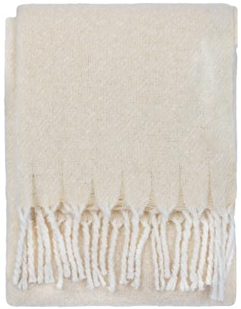 furn. Wylder Isla Throw – Woven Soft Textured Neutral Blanket with Tassel Trim (Cream - 130x180cm)