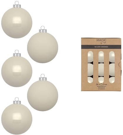 Weihnachtskugeln Glas 3cm 24 Stück - matt & glänzend - Mini Christbaumkugeln Weihnachtsbaumkugeln für Weihnachten - Christbaumschmuck & Weihnachtsbaumschmuck - Blanched Almond