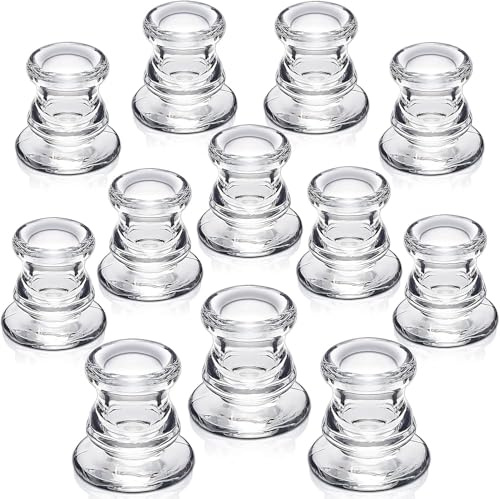 LETINE 12 Stück Dickes Glas Klare Kerzenständer für Stabkerzen | Stabkerzenhalter, Kerzenständer Stabkerze, Geeignet für Partys, Festivals, Hochzeiten, Heimdekoration