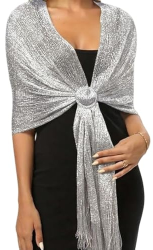 SDXCJY Châles et écharpes métalliques dorées étincelantes avec boucle pour femme - Idéal pour mariage, robe de soirée, demoiselle d'honneur, design élégant à pompons