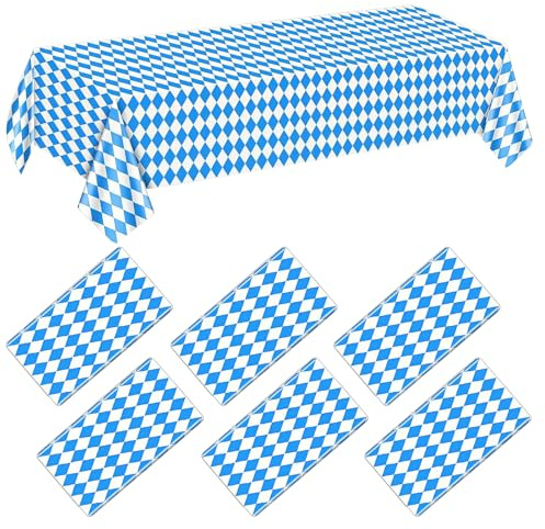 6 Pack 137x274cm Oktoberfest Tablecloths-Blue and White Checkered 54 x 108 inch Tablecloth Beer Table Cloths Rectangular Flag Patterned Table Covers for Oktoberfest Bavarian German Party Decoration