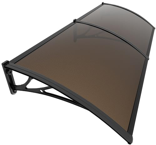 VOUNOT® Auvent de Porte d'entrée Toit Marquise en Polycarbonate Porte Résistante Toit Abri Protection Contre La Pluie et UV 200x80cm Marron