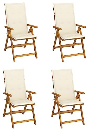 IBUQDDV Verstellbare Hochlehner Gartenstühle 4 STK. mit Auflagen aus Massivholz Akazie für Outdoor Komfort und Entspannung