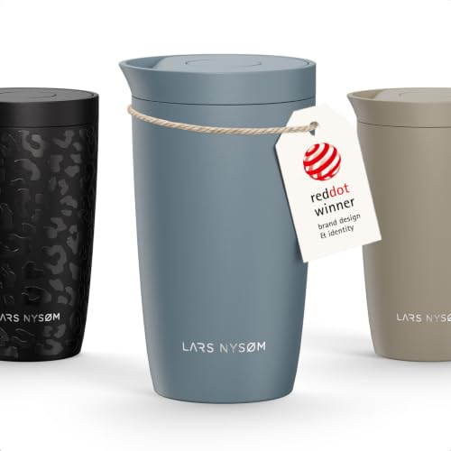 LARS NYSØM Thermo Kaffeebecher to go 350ml | Travel Mug 0,35L isoliert | Quick-Press-Trinkdeckel | Auslaufsicherer Edelstahl Thermobecher für Kaffee und Tee unterwegs (Stone Blue, 350ml)