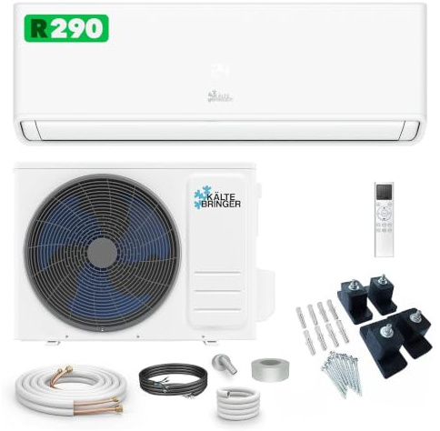 Kältebringer® Split Klimaanlage 12000 BTU 3,7 kW R290 Kältemittel | Ohne F-Gas - A+++ Klimagerät bis 60 m² - Heizfunktion, WiFi und App, sehr leise, mit 5 m Kupferleitung und Bodenkonsole