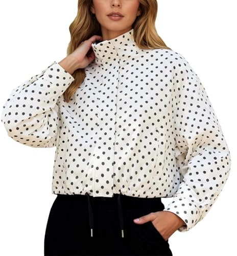 Jacke Damen Gepunktet - Leichte Steppjacke Damen Softshelljacke mit Ohne Kapuze Reißverschluss Coat Women mit Tasche Baggy Fashion Frühlingsjacke Geeignet für Frühling Und Herbst Übergangsmantel