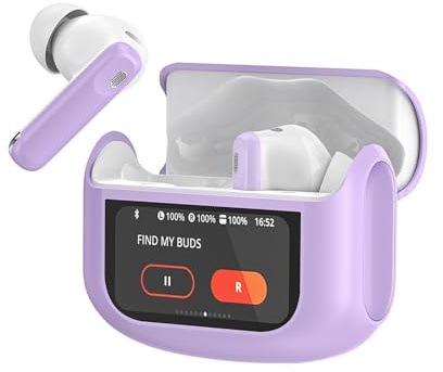 Touchscreen Bluetooth Kopfhörer, In Ear Kopfhörer Kabellos Bluetooth 5.4 mit ANC+ENC Noise Cancelling Mic, 48Std Immersiver Tiefer Bass Earbuds mit 5 EQ-Modi, IP7 Wasserdicht Ohrhörer, USB-C Lila
