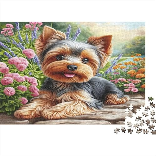 Yorkshire Terrier Jigsaw Puzzle Garden Puppy Portrait 1000 Pieces Recycled Paper Adults Jigsaws Fun Challenging Game Exercising Hands-on Skills Great Gift Idea 70x50cm/1000pcs