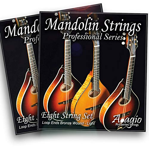 Mandolin Strings Loop End - 2x PACKS by Adagio Pro - Standard Light, .010 - .034 With Loop Ends. Replacement Sets For Acoustic or Electric Mandolins (29.5 long length strings)