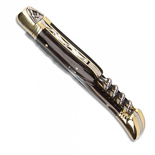 Couteau Laguiole Franc-Maçon manche en corne noire avec tire-bouchon