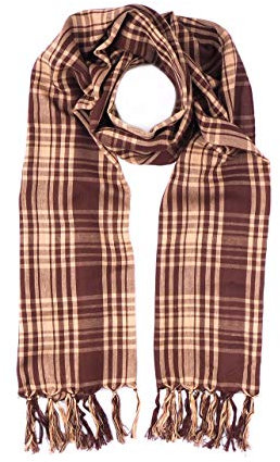 trendfinding Karierter Sommerschal Schal Tuch Bari kariert mit Fransen Karomuster Langform lang (beige braun)