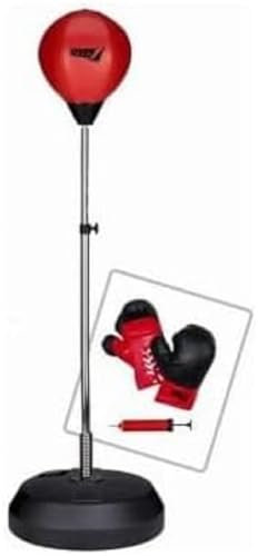 Sport1 Punching-Pro-Boxset mit Ständer, höhenverstellbar 120-145 cm, 226.8 g Handschuhe und Pumpe, rot/schwarz für Kinder, Jugendliche und Erwachsene, Punchingball-Training und Boxspiel