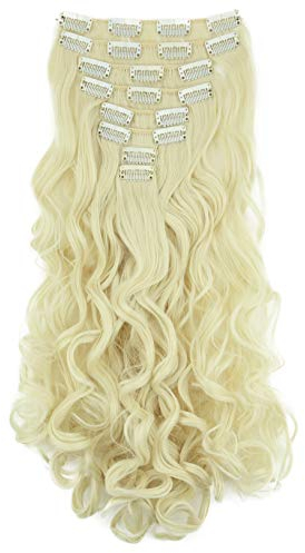 CAISHA XXL 8 Teiliges Set 45cm Langhaarige CLIP IN EXTENSIONS Synthetik Haarverlängerung Haarteil Voluminös Gelockt Hellblond CES8-1