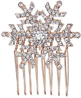 EVER FAITH® österreichischen Kristall Braut elegant Winter Schneeflocke Blume Haarkamm Haarschmuck klar Rosagold-Ton B00030-3
