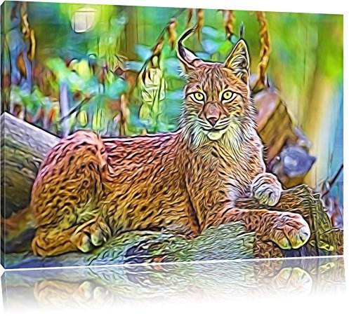 Pixxprint aufmerksamer Luchs, Größe: 120x80cm, Leinwandbild, fertig gespannt, Wandbild, Dekoration, Kunstdruck, kein Poster